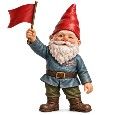 A gnome waving a red flag