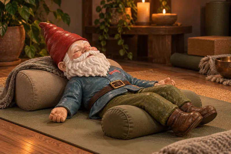 Restorative Reset yoga sequence with the gnome